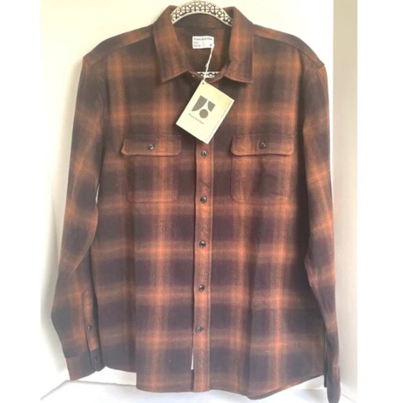 Frank and Oak Kapok Over Shirt Mens Medium Brown Plaid Flannel Jacket Cocoa - Picture 6 of 7
